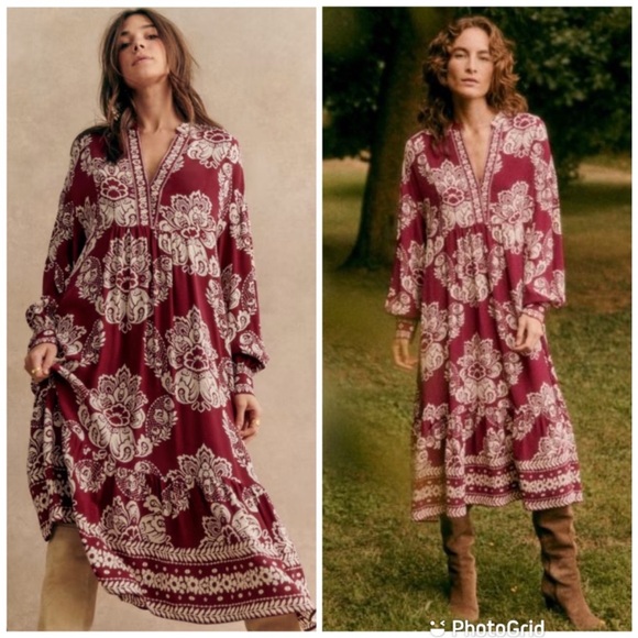 Sezane Dresses & Skirts - Sezane Andrea BOHEME DRESS Ornamental Print Cottagecore Midi Dress Size 8